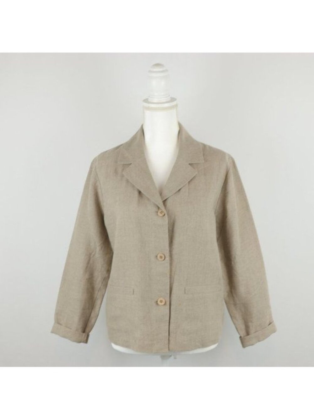 Eileen Fisher Women's Small Tan 100% Linen Woven Lightweight Blazer Jacket
